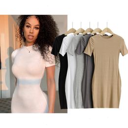 Spring Pullover Round Neck Short Sleeve Pit Sheath Dress Skirt Womens Clothing Wholesale