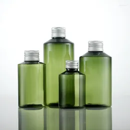 Storage Bottles 50ml/100ml/150ml/200ml Pure Dew Dark Green Oblique Bottle Aluminium Cover Sub-bottle Make-up Water 10PCS/LOT