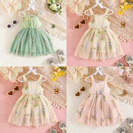 Girl Dresses 2024 Spring SummerStaps Flower Dress Baby Kid's Performance Stage Dance Wear Costume Set Clothes