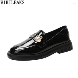 Casual Shoes Patent Leather Slip On For Women Loafers Oxford Barefoot Harajuku Zapatas Mujer