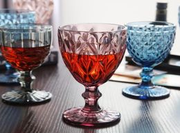 Wine Glasses 240ml 300ml 4colors European style embossed stained glass wine lamp thick goblets2456020