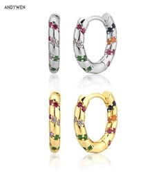 Andywen 100 925 Sterling Silver Colourful Rainbow Clips Hoops Earring Middle 8mm Piercing Pendiente Women Circle Jewellery 2201089192743