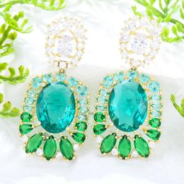 Dangle Earrings Soramoore Women's Green CZ Drop Carbon Zircon Jewelry Wedding Event Pendant Style Gift Wholesale Fashion Shiny