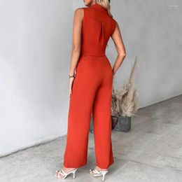 Women's Two Piece Pants Top Trousers Set Elegant Vest Wide Leg For Women Formal Office Attire With Lace-up Belt V Neck Design Ladies