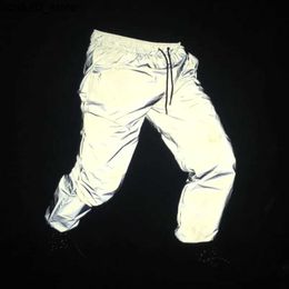 Men's Pants Brand Mens Trousers 3M Reflective Pants Fluorescent 2023 Hip Hop Pants Leisure Sports Night Light Jogger Street Wearing Sports Pants Q240417