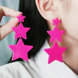 Dangle Earrings Pink Star Long Sweet Cool Pentagram Acrylic Vintage Y2K For Women Jewellery Accessories Decoration Harajuku Gift