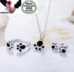 OMHXZJ Whole Personality Bracelet Necklace Fashion Woman Black Cat Claw 925 Sterling Silver Stud Earrings Ring Necklace Jewe7432287