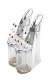 Sandals Women High Heels 18cm Transparent Shoes Peep Toe Slip-On Platform Plus Size Summer Slippers1070283