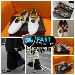 With Box Dress Shoes Designer Sandal slipper slider flat dancing Women round toe Rhinestone Boat shoes Luxury leather GAI riveted buckle shoes size 35-40 black