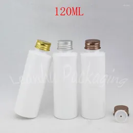 Storage Bottles 120ML White Flat Shoulder Plastic Bottle Aluminium Cap 120CC Lotion / Shampoo Sub-bottling Empty Cosmetic Container