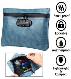 Smell Proof Bags with Combination Lock Leather Smoking Odor Stash Waterproof Container Storage Case12475058