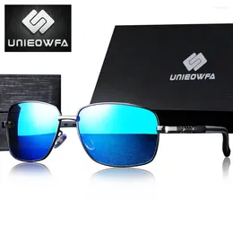 Sunglasses UNIEOWFA Male Rectangle Blue Mirror Men Polarised Driving Sun Glasses For Polaroid UV400 Eyewear Brand 2024