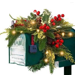Decorative Flowers Christmas Mailbox Wreath With Green Leaves Outdoor Holiday Decor Led Pine Cone Door Wreaths For