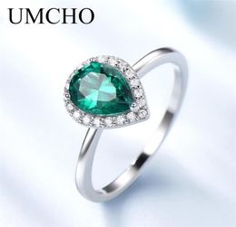 UMCHO Green Emerald Gemstone Rings for Women Halo Engagement Wedding Promise Ring 925 Sterling Silver Party Romantic Jewellery Y20036027735