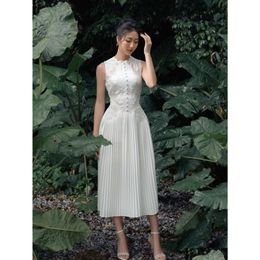 Basic Casual Dresses Women Summer White Dress Runway Fashion Sleeveless Flower Embroidery Button Elegant Long Party Vestidos 2023 Drop Otmgl