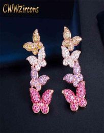 CWWZircons Lovely 585 Rose Gold Colour Purple Red CZ Zircon Butterfly Drop Dangle Earrings for Women Fancy Jewellery Gift CZ780 210626726790