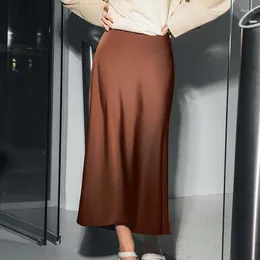 Skirts Women's Satin Midi Skirt Vintage Zipper High Waist Fishtail Casual Elegant Versatile Office Professional Female Clothing