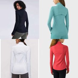 Full L_8031 Zip Jackets Slim Fit Yoga Sweatshirts Quick-drying Long Sleeve Shirts Autumn Winter Coat Hip Length Sports Jacket with Thumbholes