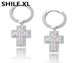 Hip Hop Iced Out CZ Diamond Cluster Zirconia Gold Silver Plated Cross Stud Earrings for Men Hip Hop Jewelry7393217