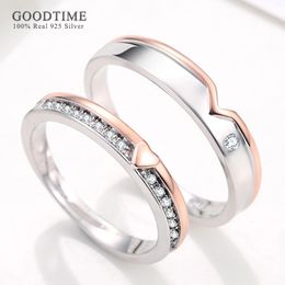 Fashion Couple Ring For Lovers 100% Pure 925 Sterling Silver Rhinestone Jewellery Zircon Wedding Rings Gift For Women Men 240416
