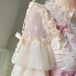 Women's Blouses Kawaii Lolita Fashion Underwear Blouse For Woman Clothes Victorian Lace Puff Sleeve Chiffon Shirt Ruffles Sweet Girl Inside