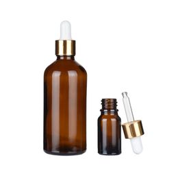 Packing Bottles Wholesale 5-100Ml Dropper Bottle Amber Glass Golden Er Liquid Reagent Pipette Eye Container Per Drop Delivery Office S Dh2Ly