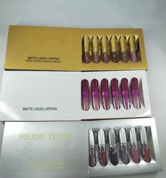 Lips Makeup Gold Lip Gloss 6 Colours Birthday Limited Edition Holiday Matte Liquid Lipstick Valentine Lipgloss Kit 6pcsset Lipkit9253535