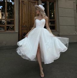 Shiny Short Wedding Dress 2024 Sweetheart Backless Simple A-line Bridal Bride Party Gowns Leg Slit Vestido de Novia