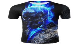 Mens Skull T shirts Fashion Summer Short Sleeve Ghost Rider Cool Tshirt 3D Blue Skull Print Tops Rock Fire Skull Tshirt Men4528974