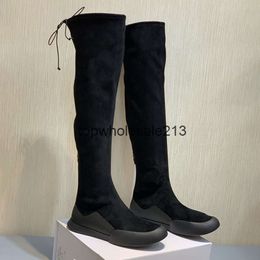The Row Sole Top-quality Thick Genuine Leather Long Sleeve Slim Boots 2023 Autumn/winter New Versatile Fashion Slim Black Elastic Boots