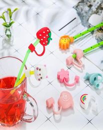 Creative Silicone Straw Tips Cover Reusable Drinking Dust Cap Splash Proof Plugs Lids Anti-dust Tip Cherry Blossom Rainbow Cat Paw For 6-8mm Straws FJ247242846