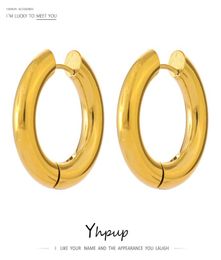 Yhpup Stainless Steel Jewellery Minimalist Round Hollow Hoop Earrings Charm Gold Metal 18 K PVD Waterproof Temperament Gift 2207183300270