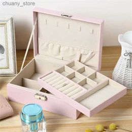 Accessories Packaging Organizers 2-layer leather jewelry box lipstick storage box jewelry rings earrings large space simple luxury cosmetics organizer Y240417