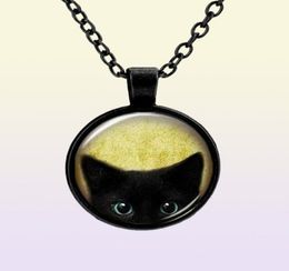 Customized Vintage Glass Cats Charms Necklace Silver Antique Bronze Matt Black Magic Time Gem Pendant Sweater Necklace Gift Jewelr6807116