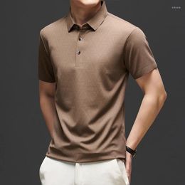 Men's Polos Minglu Seamless Geometric Printed Summer Polo Shirts Luxury Short Sleeve High Elasticity Business Casual Male T-shirts