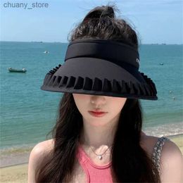 Visors Summer hat for women stylish lace large brim sunshade hollow top hat for women ice silk summer travel sunscreen hat anti-UV Y240417