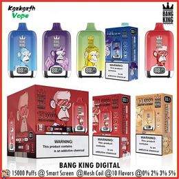 Bang King 15000 puffs Disposable Vape Authentic Elf Box Vapers Mesh Coil Rechargeable Electronic Cigarettes 10 Flavours SMART SCREEN Oil/Power indicator 15K Puffs