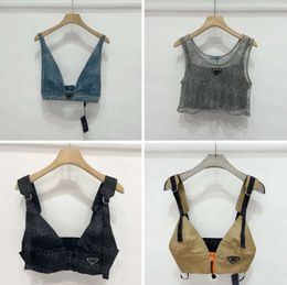 Shiny Rhinestone T Shirts Women Denim Sling Vest Sexy Cropped Top Party Tank Tops V Neck T-Shirt Bra Fashion Clothing 4646