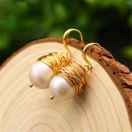 Dangle Earrings Natural White Baroque Pearl 18k Ear Drop Hook Party Diamond Clip-on Gold Chandelier Crystal Hoop Men Anniversary