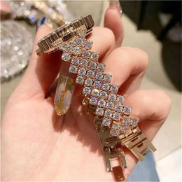 Wristwatches Luxury Women Diamond Watches Hip Hop Bracelet Ladies Watch Rose Gold Womens Wristwatch Shiny Crystal Reloj Mujer d240417