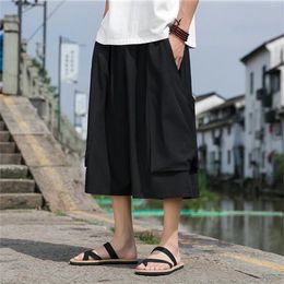 Men's Pants Soild Seven Point Slim Straight Casual Trousers Summer Male Pant Baggy Wide Leg Thin Streetwears Hombre