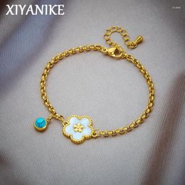 Link Bracelets XIYANIKE Small Fresh Enamel Plum Blossom Bracelet Fashion Gold Colour Fine Chain Bangle For Women Trend Jewellery Accessories