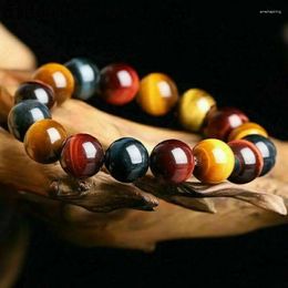 Charm Bracelets Tiger Eye Stone Bracelet 10MM Colourful Men Bangle Beads Jewellery Vintage Hand Chain