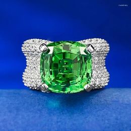 Cluster Rings SpringLady Elegant 925 Sterling Silver 12 MM Emerald High Carbon Diamond Gems Fine Jewellery Women Ring Engagement Gifts