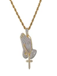 Pendant Necklaces Iced Out Cubic Zircon Praying Hands With Charms Necklace Fashion Luxury Hip Hop Designer Jewelry1282541