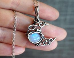 Pendant Necklaces Crystal Moon Necklace Moonstone Charm Chain For Women Female Party Wedding Boho Jewelry4537036