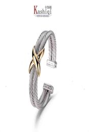 Bracelets Men Double Twisted Cable Bracelet Charm Sliver Cross x Women Fashion Trend Platinum Plated Colour Hemp Bracelet Ring Opening Jewellery 7MM1144634