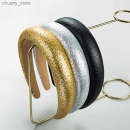 Headbands High Grade Solid Color Small Sequin Sponge Headbands Fashion Hair Accessories Womens Trend Casual Hairband Hair Band Hoop Girl Y240417