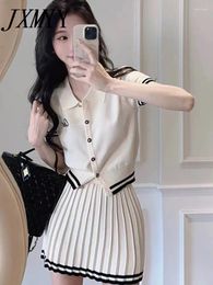 Work Dresses JXMYY 2024 Summer Suit Short Sleeve Sweater Top Women's Fashion Age Reduction Pleated Skirt Two-Piece Set