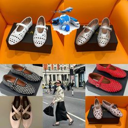 With Box Dress Shoes Designer Sandal ballet slipper slider flat dancing Women round toe Rhinestone Boat shoes leather GAI riveted buckle shoes size 35-40